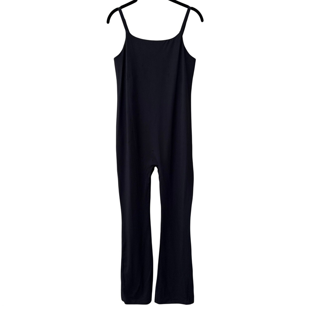 Gap Women Maternity Modal Jumpsuit Size M Black Sleeveless Square Neck Flare Leg